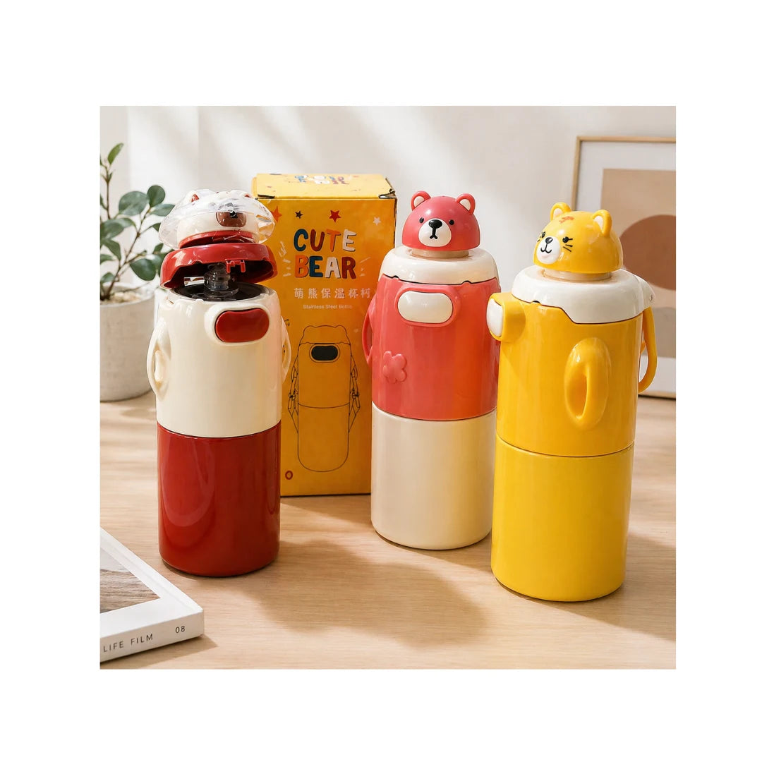 Cute Bear Thermos Water Bottle - Vacuum Insulated Stainless Steel Flask