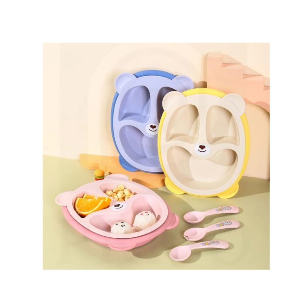 Happo Bear Kids Feeding Set - BPA-Free Divided Plate, Cup, Bowl & Cutlery