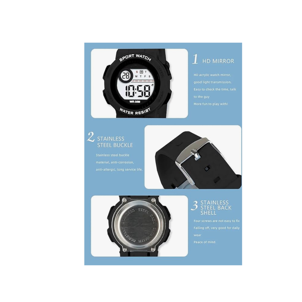 Kids Digital Sports Watch with LED Display – Colourful Wrist Watch for Boys & Girls