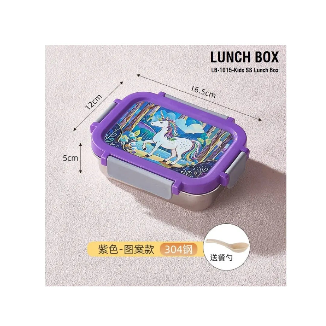Kids Stainless Steel Cartoon Lunch Box with Spoon - Safe & Durable