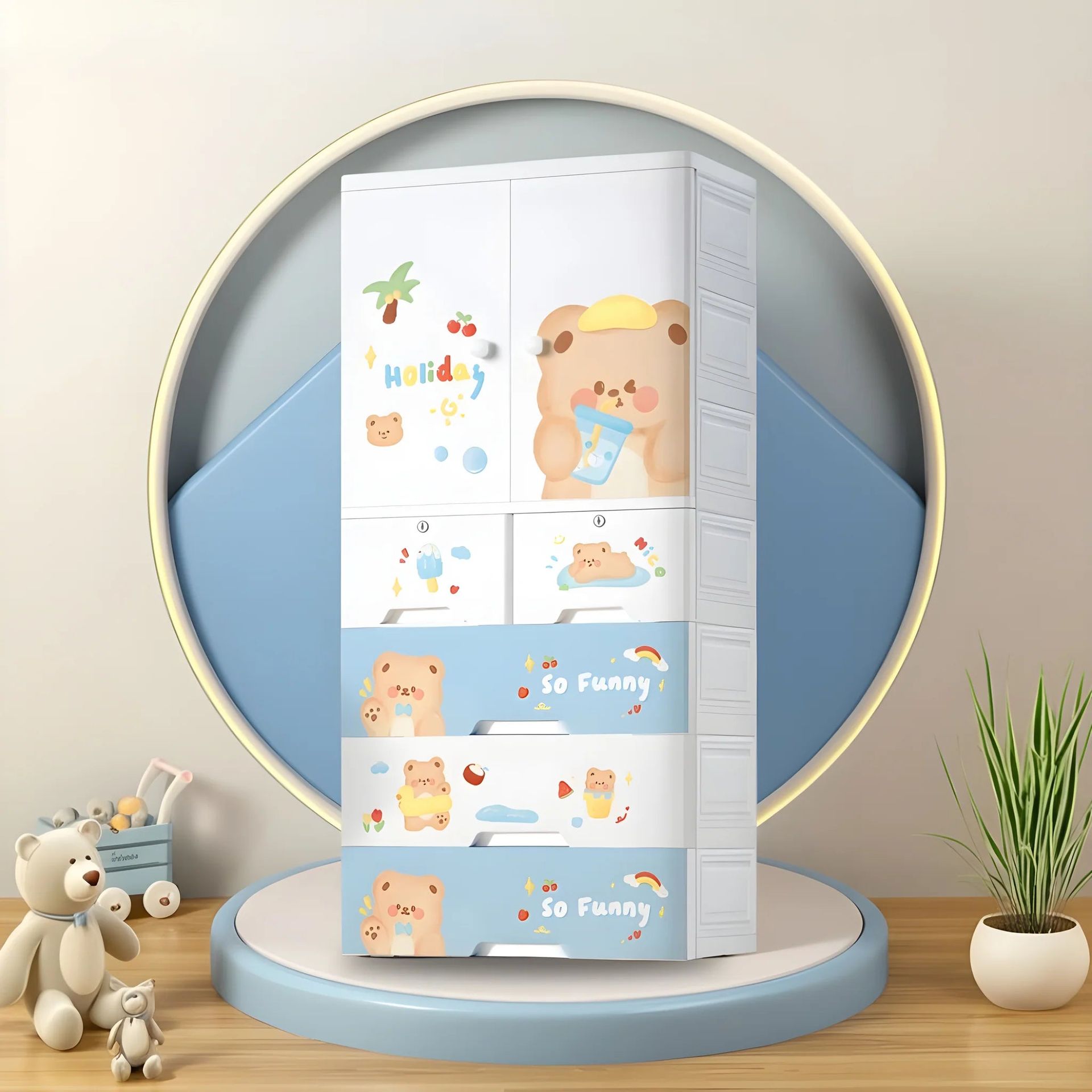 Ovya Kids Clothing Wardrobe with shelf and Drawers ( 70×38×156 CM )