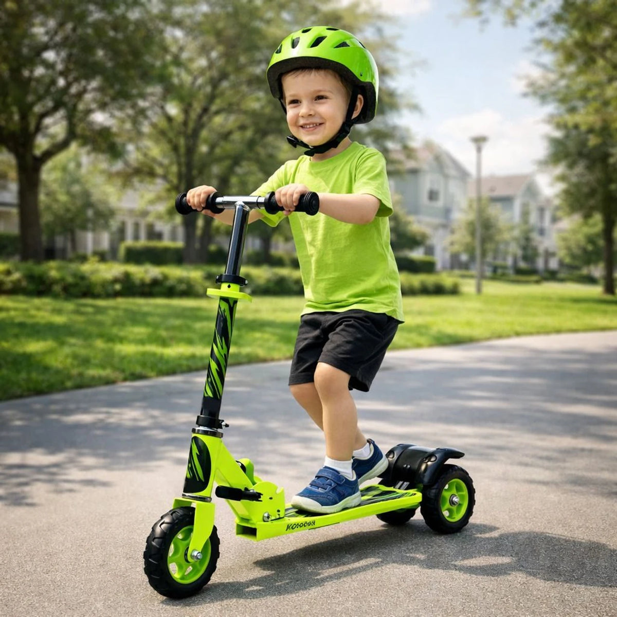 Foldable Kids Scooter with Suspension System, Green, 50 kg Capacity, Ages 5–10 Years