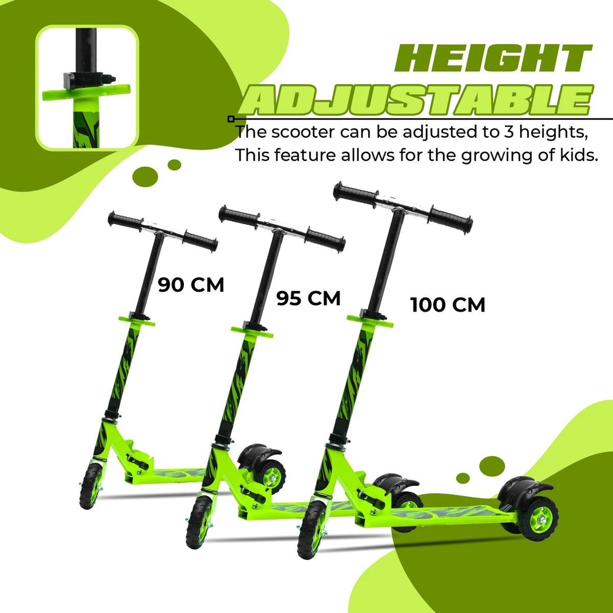 Foldable Kids Scooter with Suspension System, Green, 50 kg Capacity, Ages 5–10 Years