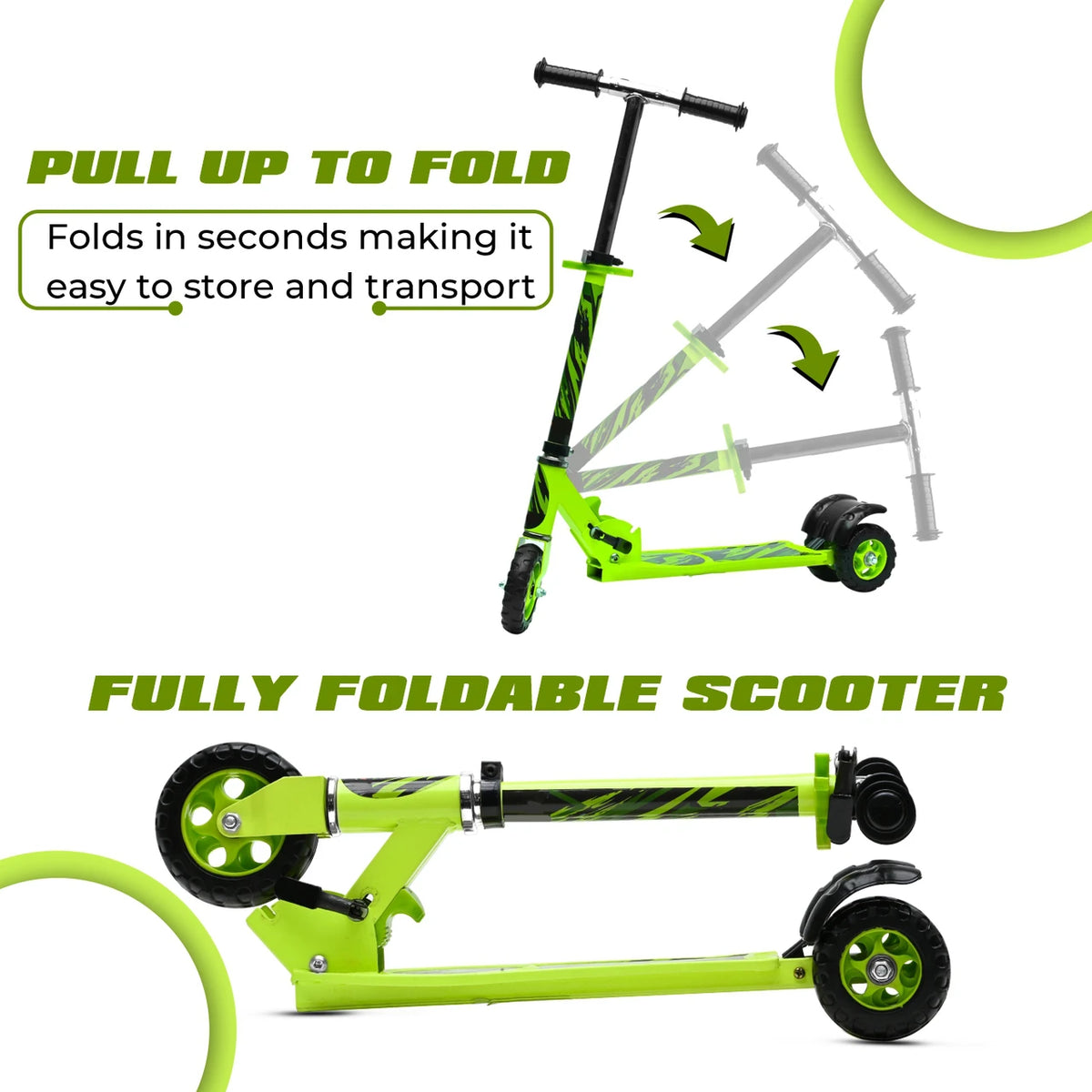 Foldable Kids Scooter with Suspension System, Green, 50 kg Capacity, Ages 5–10 Years