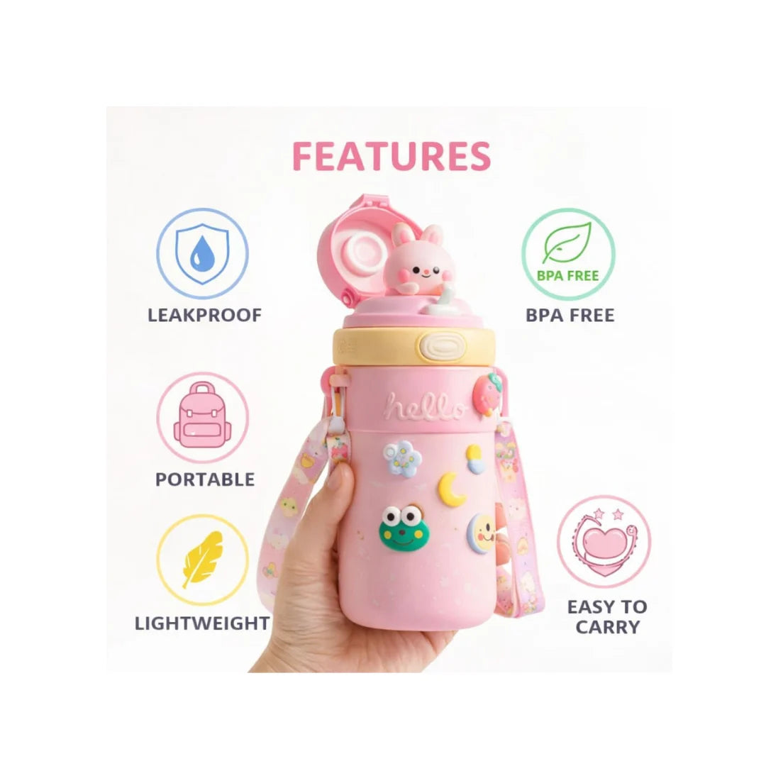 Hello Kitty Kids Sipper Bottle - Leakproof BPA-Free, Straw & Adjustable Strap