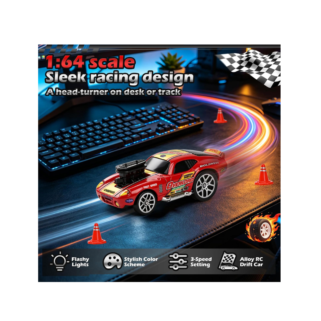 Mini Drift RC Car 1:64, Remote Control Car with 3 Speed, 2.4GHz and Bluetooth App, Metal Body, Drift Car for Kids from 6 Years Old (Red)