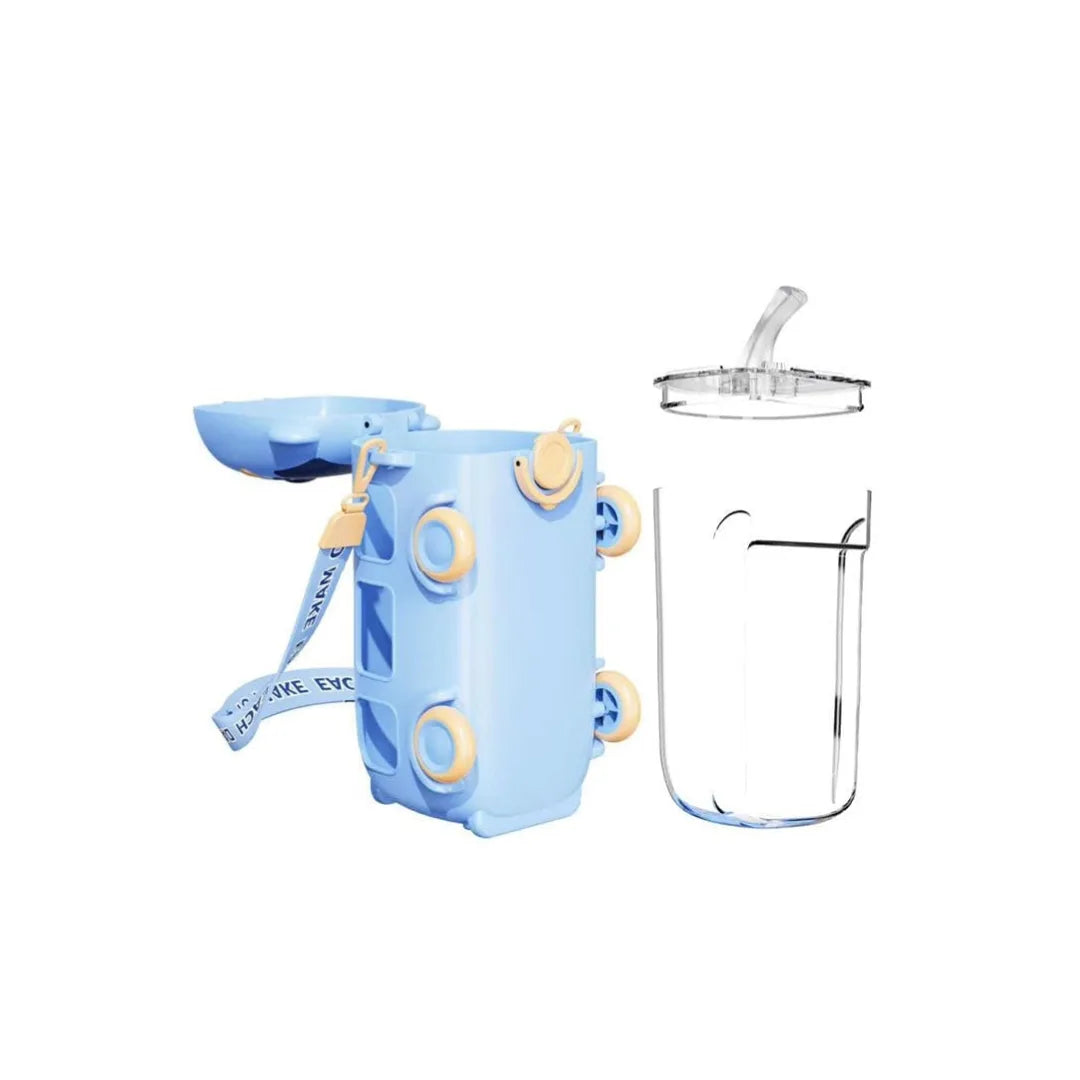Bus Shape Water Bottle for Kids - 500ml Leakproof Sipper with Crossbody Strap