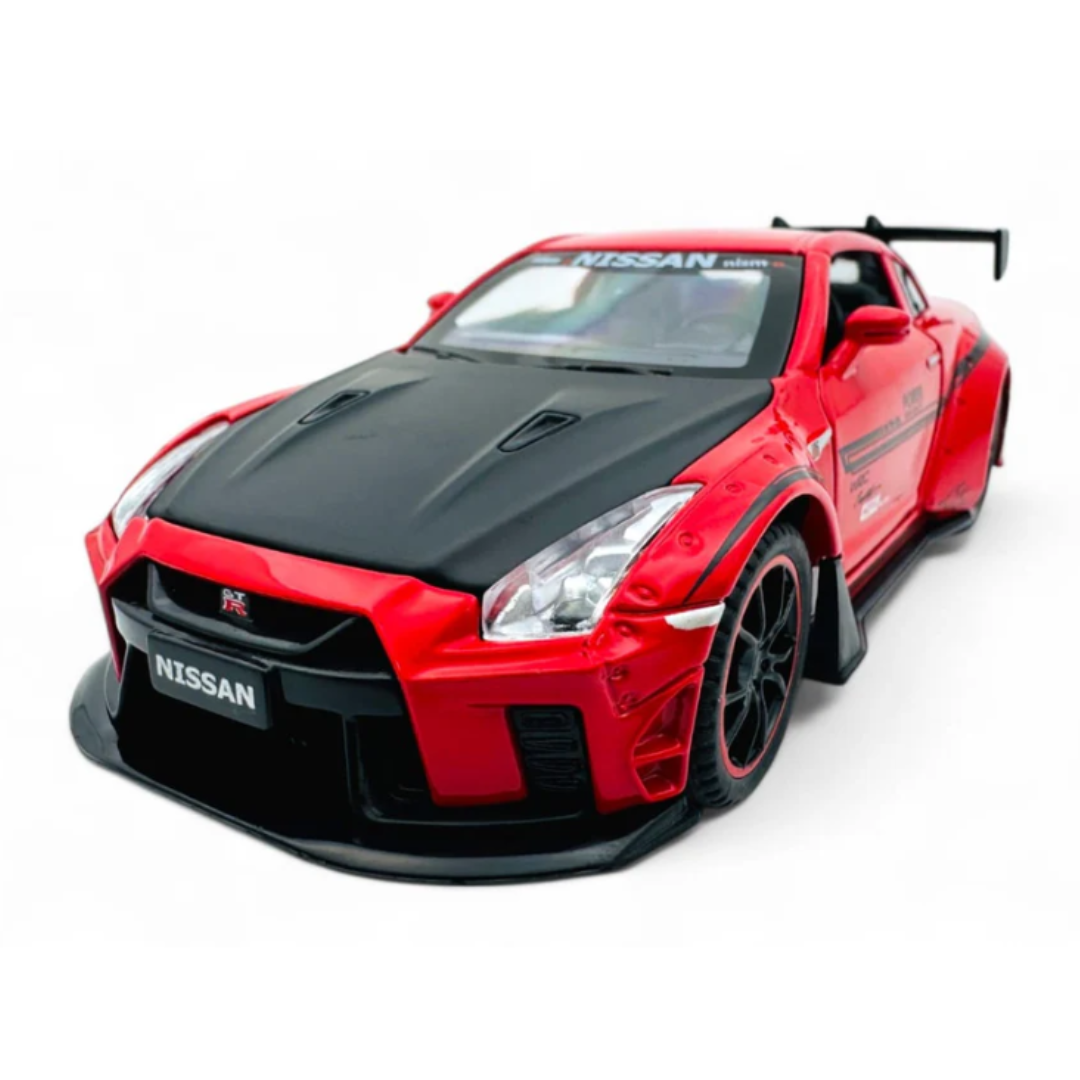 Toy Rush Nissan GT-R R35 Die-Cast Model Car (1:24 Scale) – Pull Back with Opening Doors | Red/Black 3-14 Years