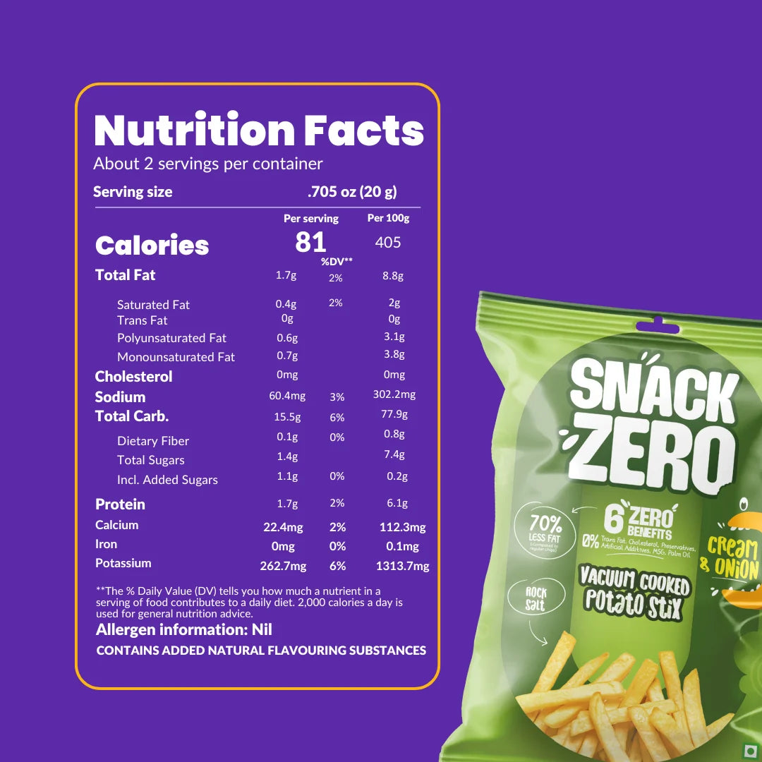 Snack Zero - Potato Stix - Cream & Onion 50g For Kids (3 Years+)
