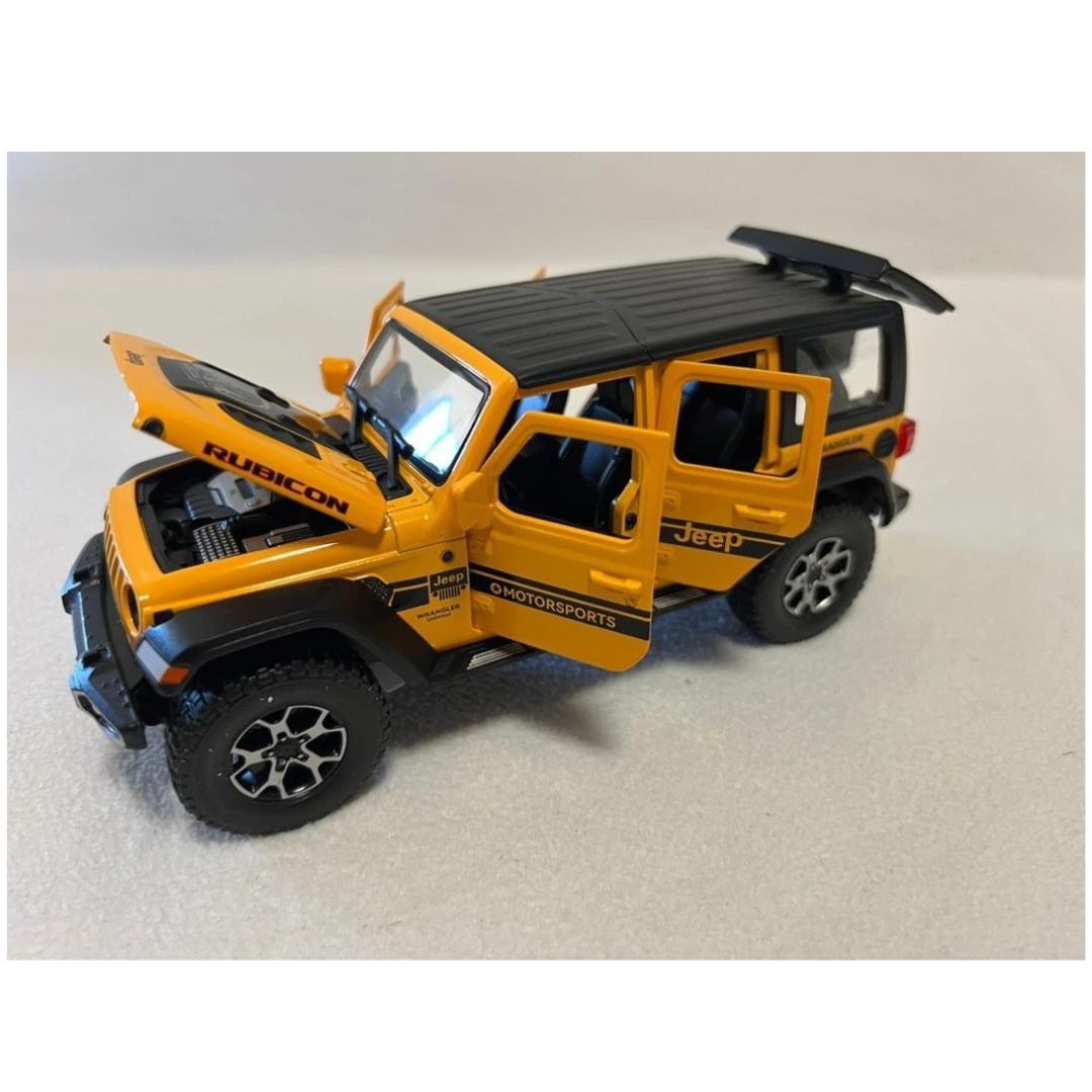 Die-Cast Jeep Wrangler Rubicon Toy Car with Lights, Sound & Openable Parts 1:22 Scale