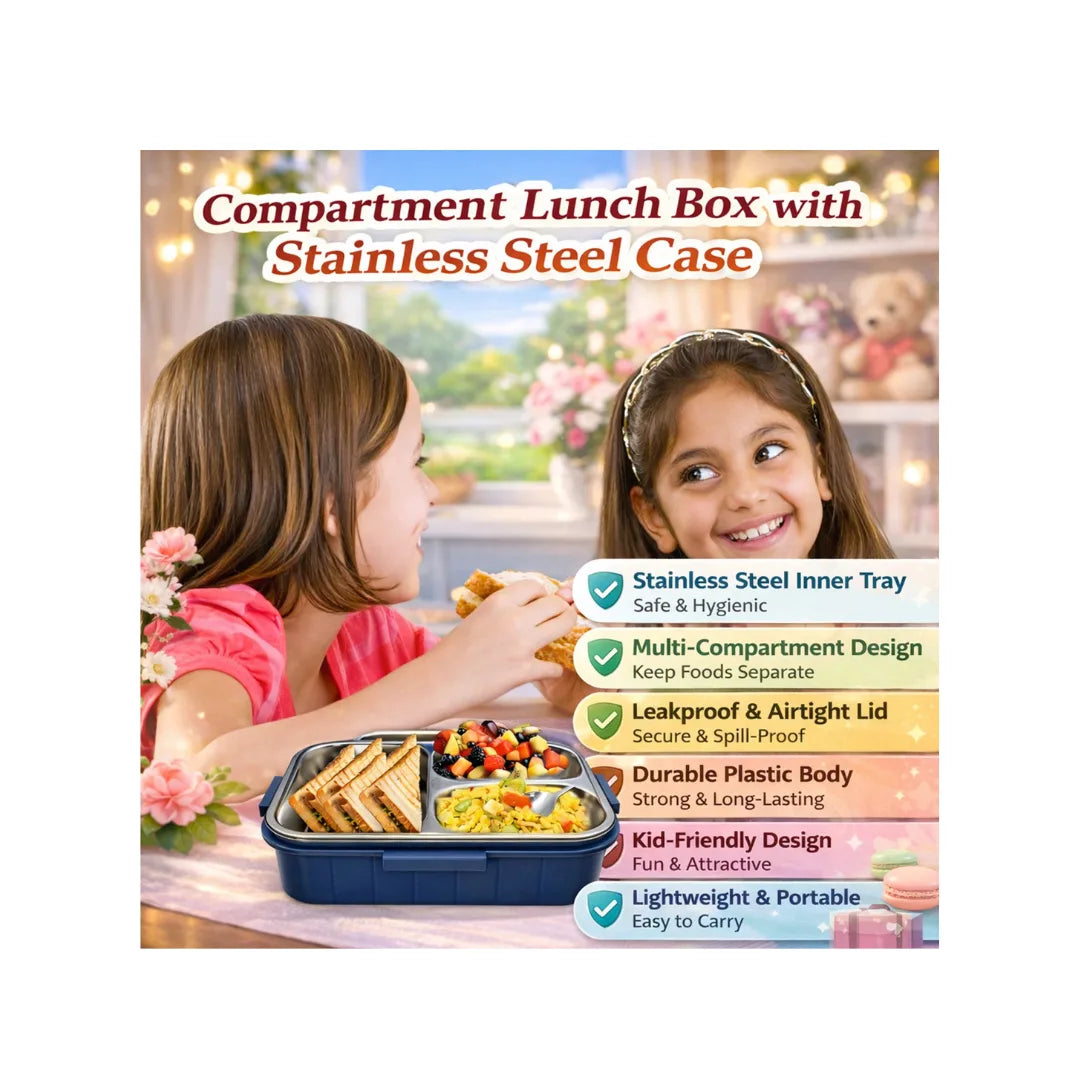 Stainless Steel Bento Lunch Box - Sauce Cup, Cutlery & Leakproof Lid