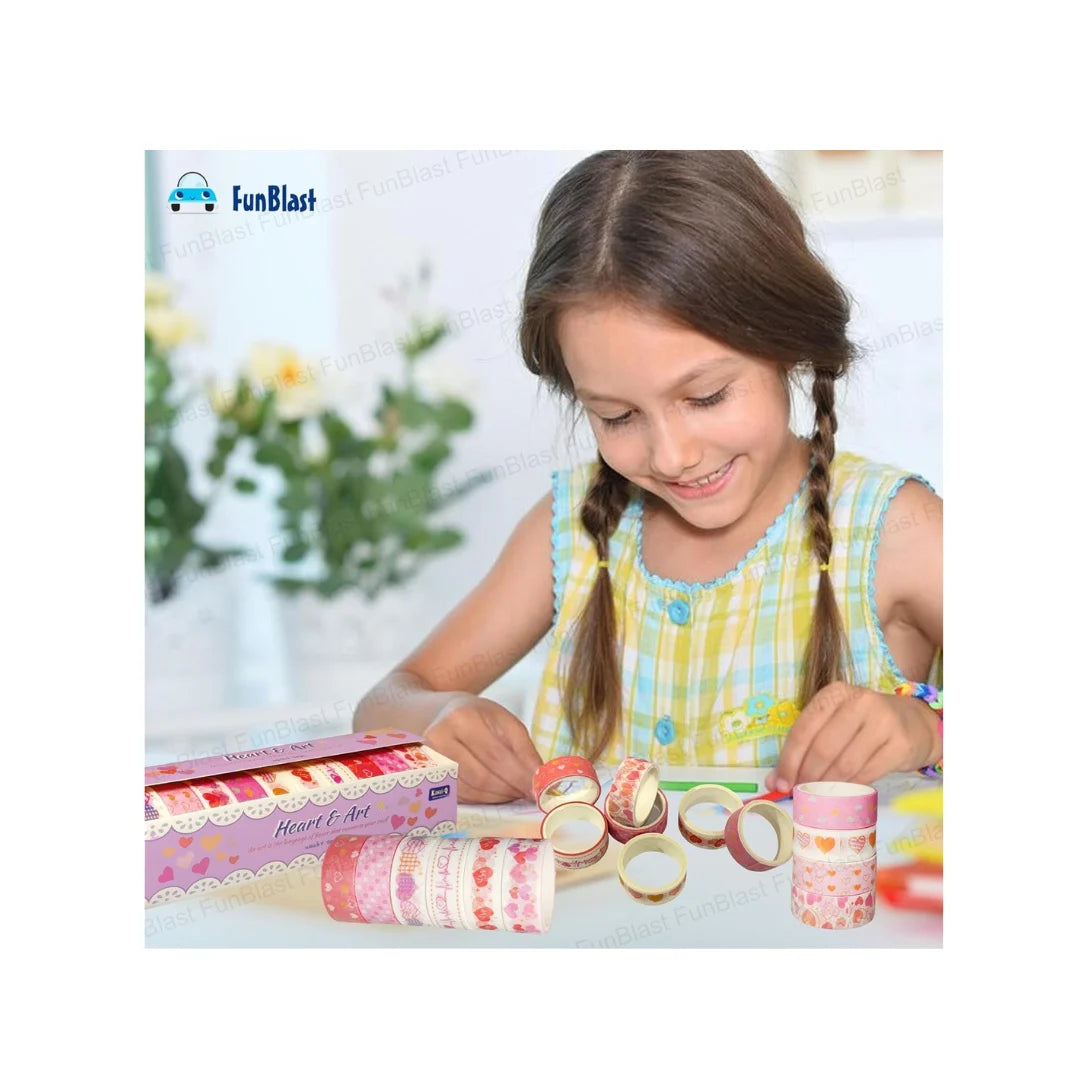 Kawaii Heart Washi Tape Set - 10 Japanese Masking Tape Rolls for Journaling