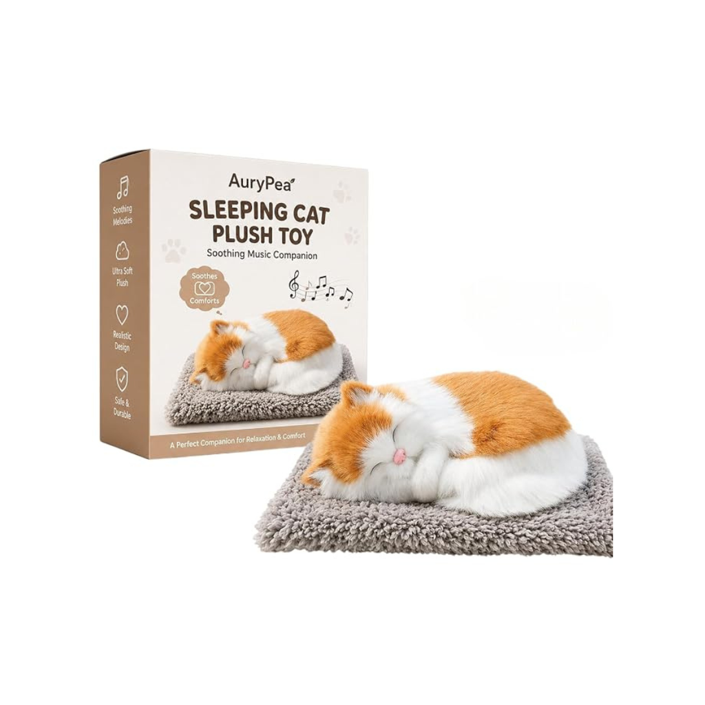 Sleeping Kitten Plush Cushion Toy with Music & Activated Carbon Pad