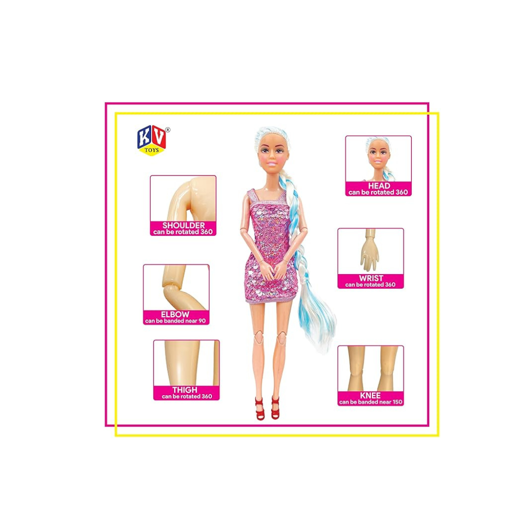 JUGU Alia Doll Wearing Sparkly Dress and Braided Soft Hair, Pair of Heels