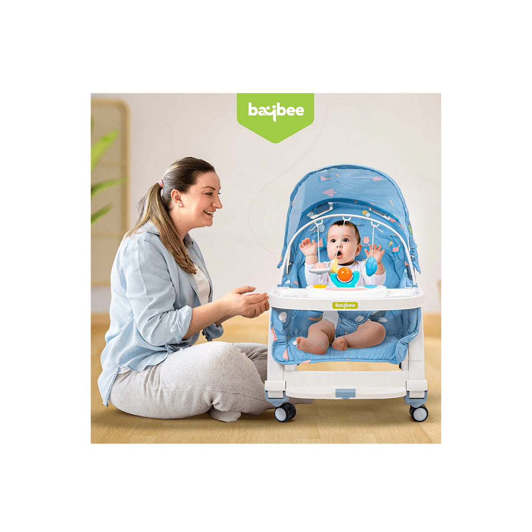 Baybee Other Gears Baybee 5 in 1 Baby Rocking Chair for Kids with Hanging Toys, Multi Position Recline, Music, Wheels & Food Tray