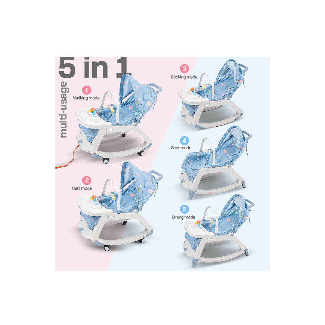 Baybee Other Gears Baybee 5 in 1 Baby Rocking Chair for Kids with Hanging Toys, Multi Position Recline, Music, Wheels & Food Tray