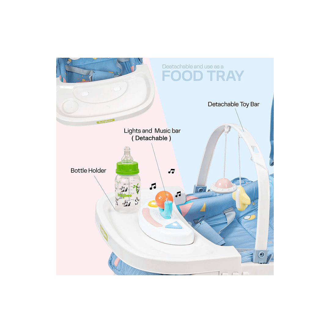 Baybee Other Gears Baybee 5 in 1 Baby Rocking Chair for Kids with Hanging Toys, Multi Position Recline, Music, Wheels & Food Tray