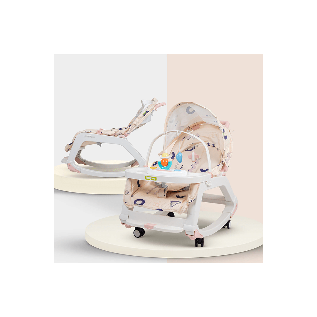 Baybee Other Gears Baybee 5 in 1 Baby Rocking Chair for Kids with Hanging Toys, Multi Position Recline, Music, Wheels & Food Tray