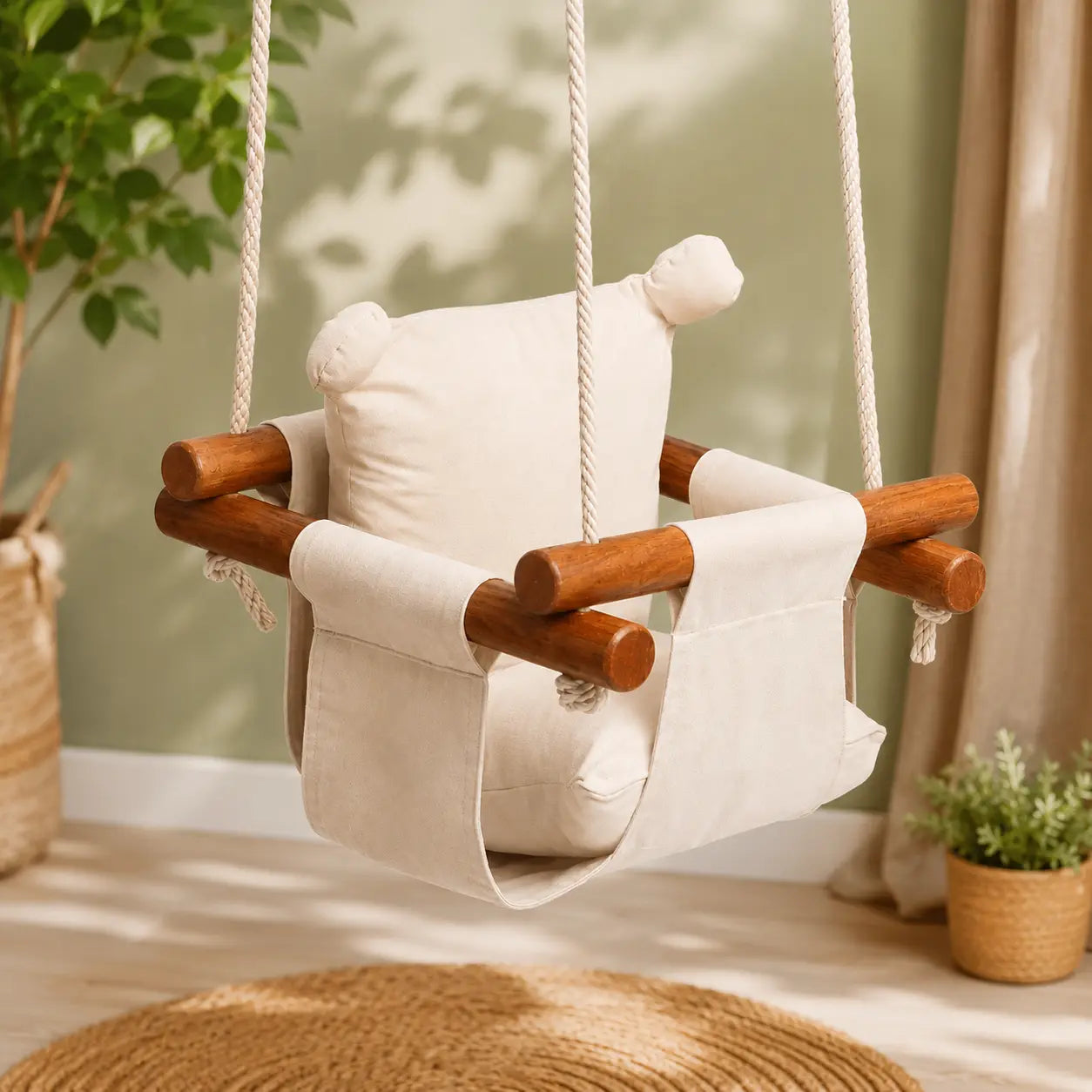 Magic Lamps Wooden Baby Hanging Swing with Cushioned Fabric Seat (0-3 Years)