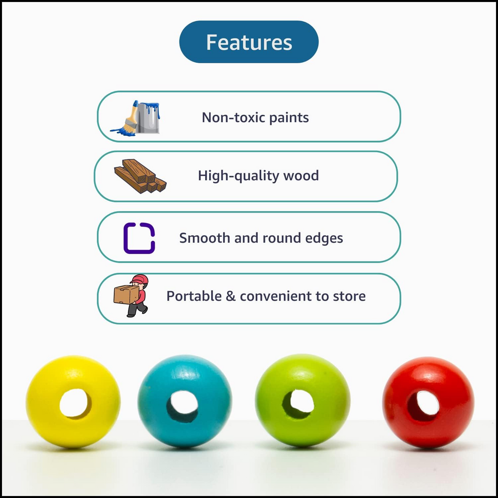 Wooden Beads Threading Game - with Scene cognition board