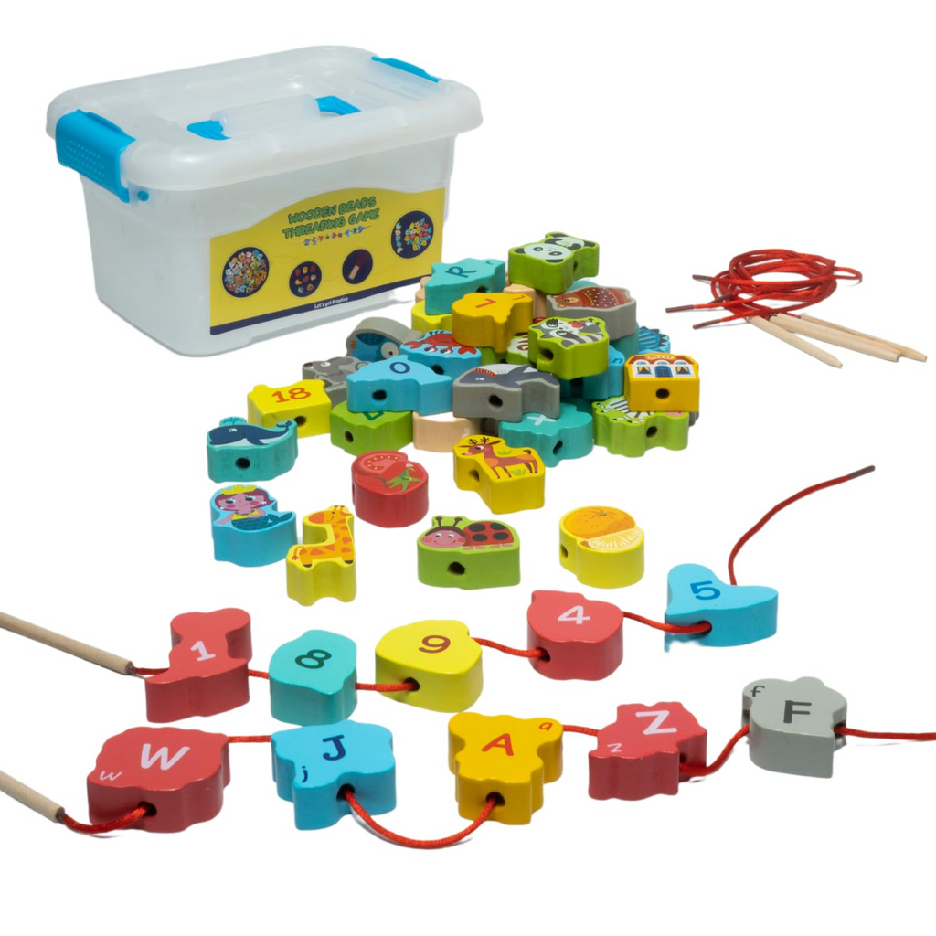 Wooden Beads Threading Game - with Scene cognition board