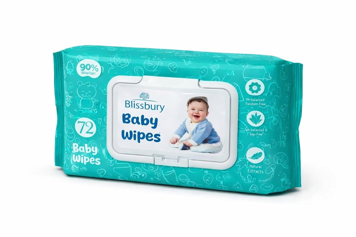 Blissbury Soft Cleansing Baby Wipes with Lid, 72 Wipes | Antibacterial, pH-Balanced & Moisture-Enriched Baby Wet Wipes