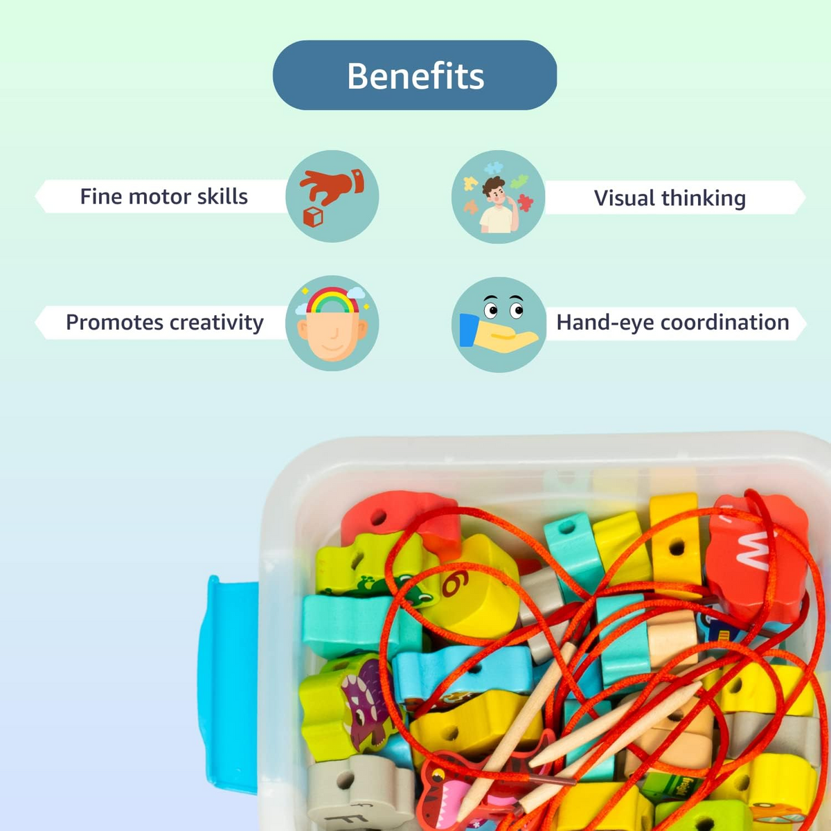Wooden Beads Threading Game - with Scene cognition board