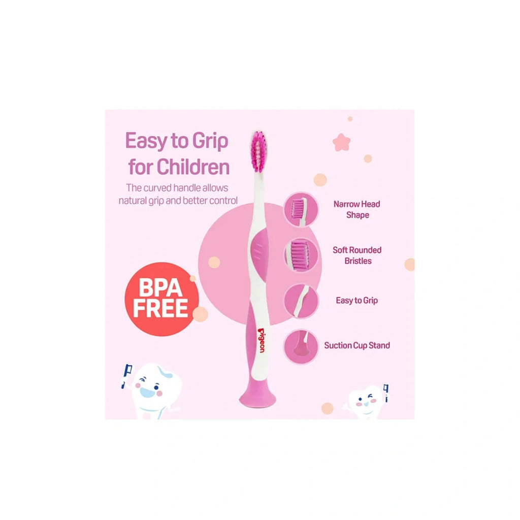 Pigeon Kids Toothbrush with free Tooothpaste, Soft Rounded Bristles Baby & Kids Toothbrush with Easy-Grip Handle, BPA-Free Child-Safe Material, Gentle Oral Care Toothbrush for Toddlers & Growing Kids (2 Years+)