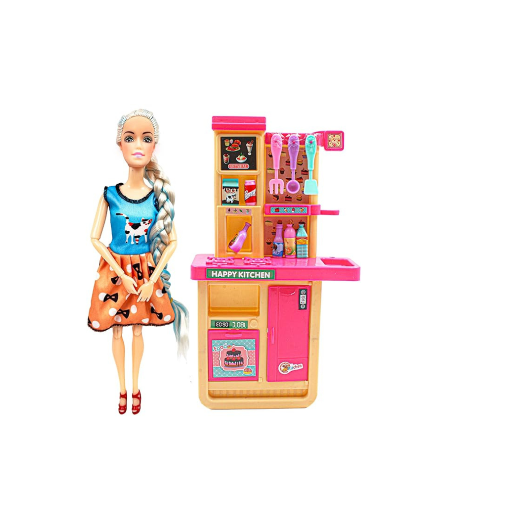 JUGU Alia Kitchen Doll Set | Beautiful Alia Doll with 6+ Kitchen Accessories, Small Kitchen Table | Imaginative Play time with Moveable Body Parts