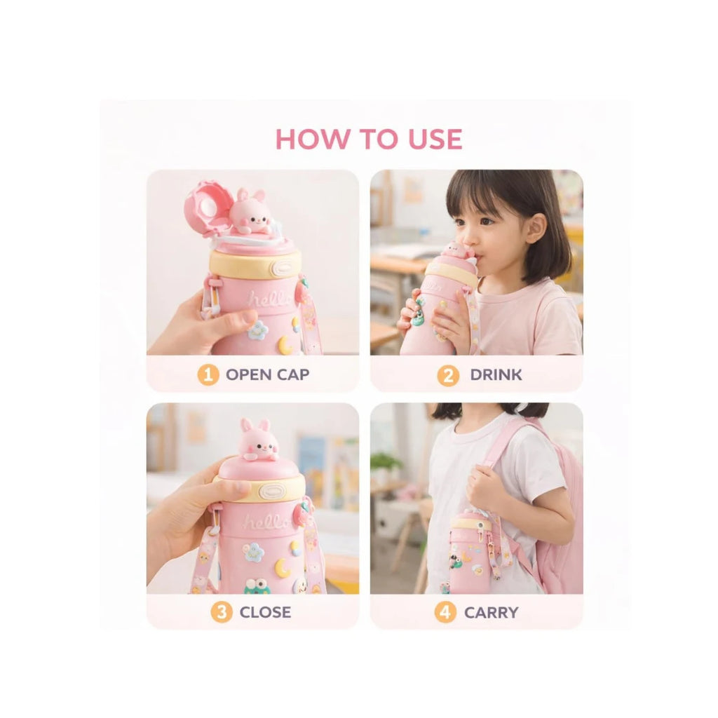 Hello Kitty Kids Sipper Bottle - Leakproof BPA-Free, Straw & Adjustable Strap