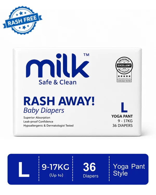 MILK Baby Diaper Yoga Pants, Size L - 36 Pcs, 9 To 17 KG