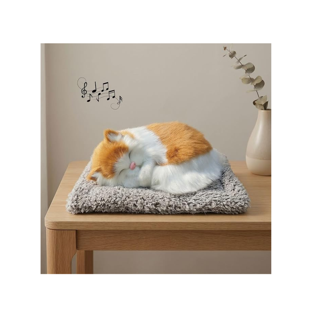 Sleeping Kitten Plush Cushion Toy with Music & Activated Carbon Pad