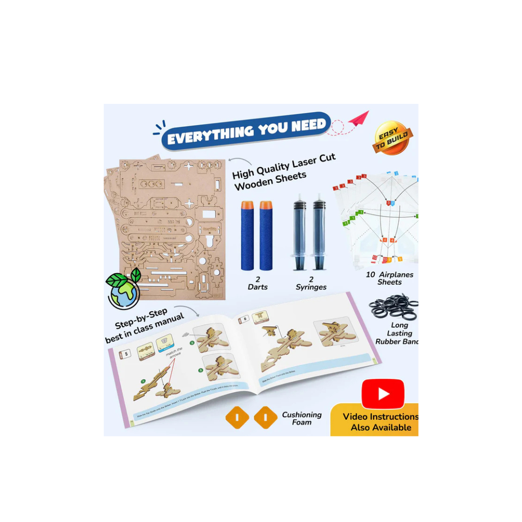 Smartivity 2in1 Hydraulic Aeroplane & Dart Launcher Toy for Kids, Shoots Planes/Darts Far in Air, DIY Science Toy (6-14 Years)