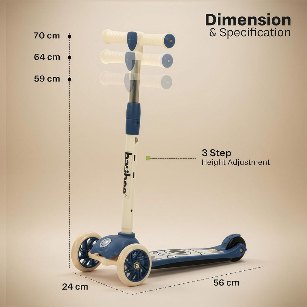 Baybee Skaterz Kick Scooter for Kids | 3 Wheel Kids Scooter with 3 Height Adjustable, LED Lights & Music | Skate Scooters Upto 50Kgs Weight Capacity | Runner Scooters for Kid 3 to 10 Years