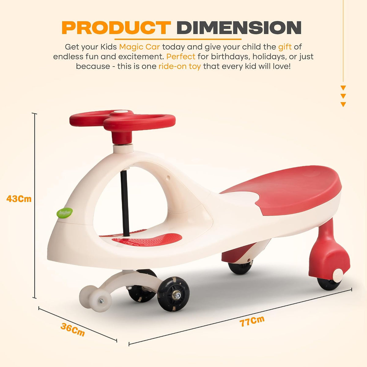 Baybee Glide Magic Swing Car for Kids, Twister Wiggle Ride on Toy with 360° Steering, Music & PU LED Wheels | Push Ride on Baby Car for Boys Girls 3 to 8 Years