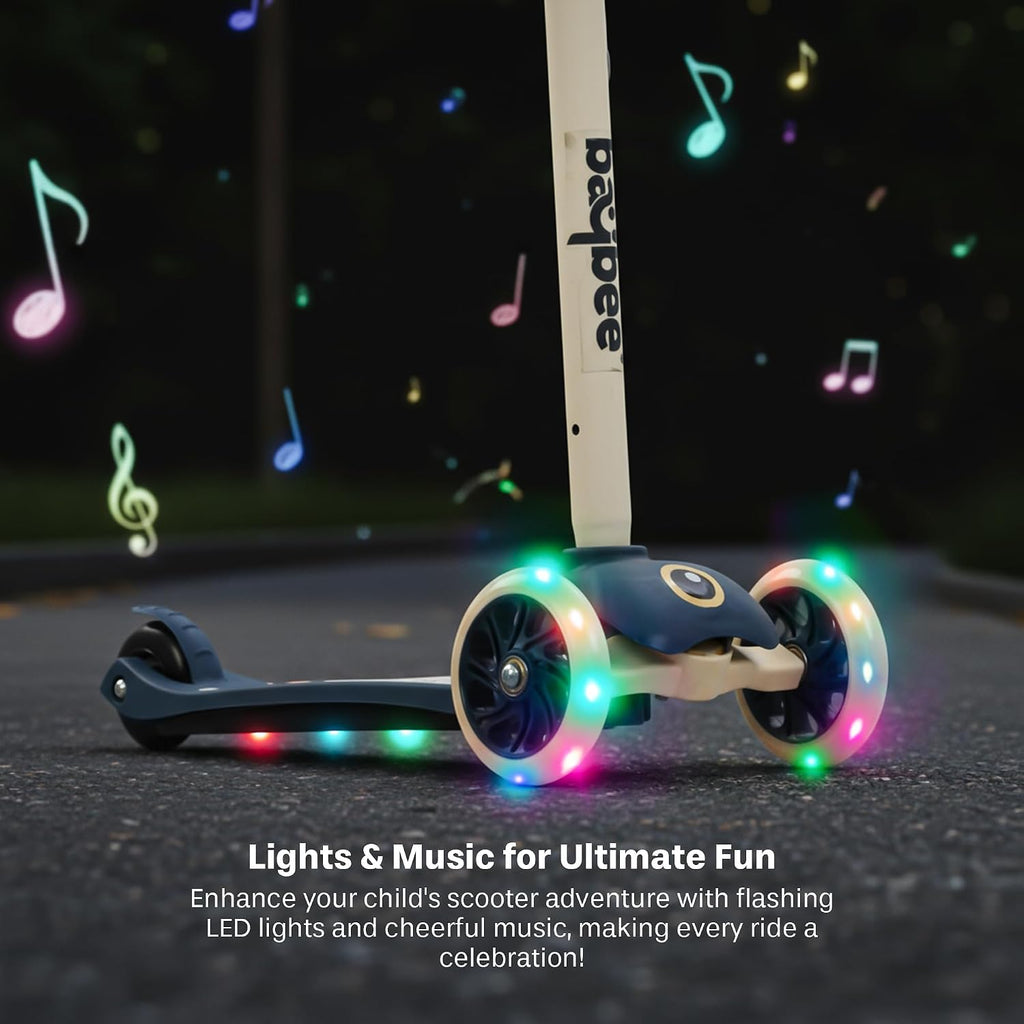 Baybee Skaterz Kick Scooter for Kids | 3 Wheel Kids Scooter with 3 Height Adjustable, LED Lights & Music | Skate Scooters Upto 50Kgs Weight Capacity | Runner Scooters for Kid 3 to 10 Years