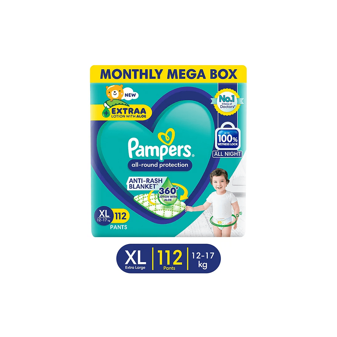 Pampers All round Protection Pants, X-Large size baby diapers  9-14Kg (XL)