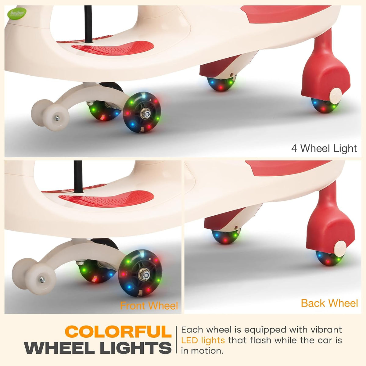 Baybee Glide Magic Swing Car for Kids, Twister Wiggle Ride on Toy with 360° Steering, Music & PU LED Wheels | Push Ride on Baby Car for Boys Girls 3 to 8 Years