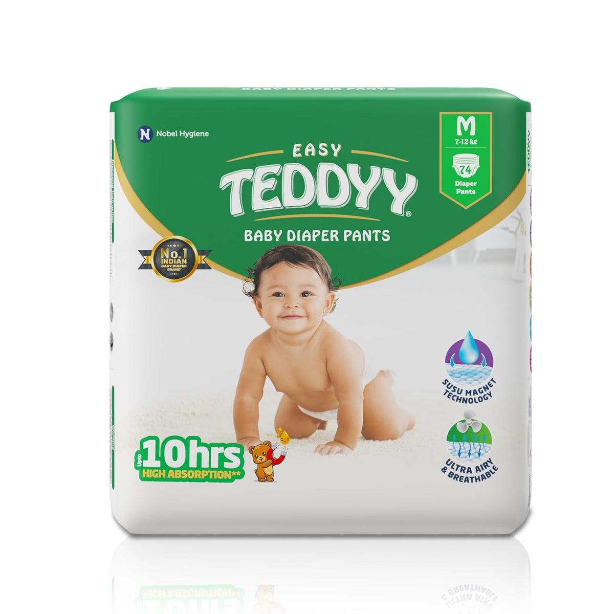 TEDDYY Easy Baby M Size Diaper Pant Style | 7–12 kg | Long Protection Hours | Anti-Bacterial | Airy Breathable Fit | Rapid Soaker Channels with Wetness Indicator