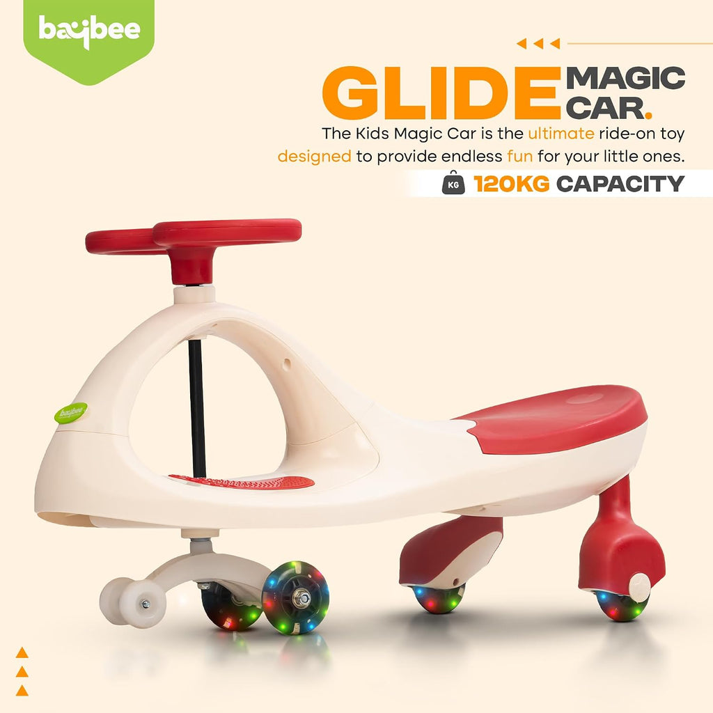 Baybee Glide Magic Swing Car for Kids, Twister Wiggle Ride on Toy with 360° Steering, Music & PU LED Wheels | Push Ride on Baby Car for Boys Girls 3 to 8 Years