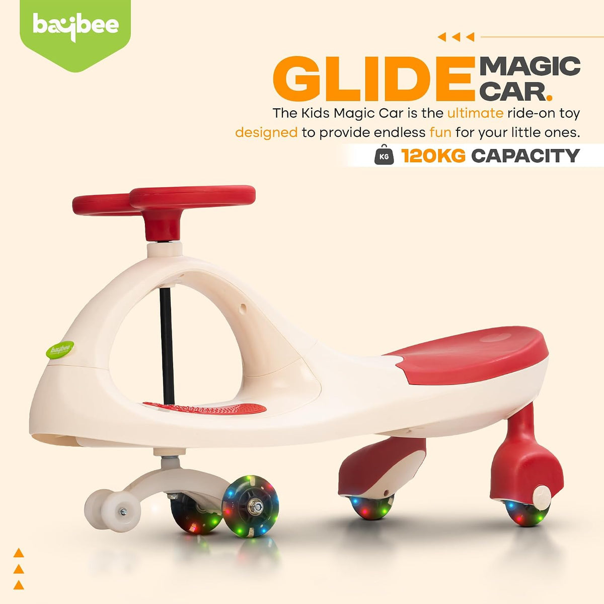 Baybee Glide Magic Swing Car for Kids, Twister Wiggle Ride on Toy with 360° Steering, Music & PU LED Wheels | Push Ride on Baby Car for Boys Girls 3 to 8 Years