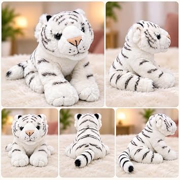 Laying White Tiger Plush Toy for Kids | Cute Baby White Tiger Stuffed Animal