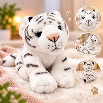 Laying White Tiger Plush Toy for Kids | Cute Baby White Tiger Stuffed Animal