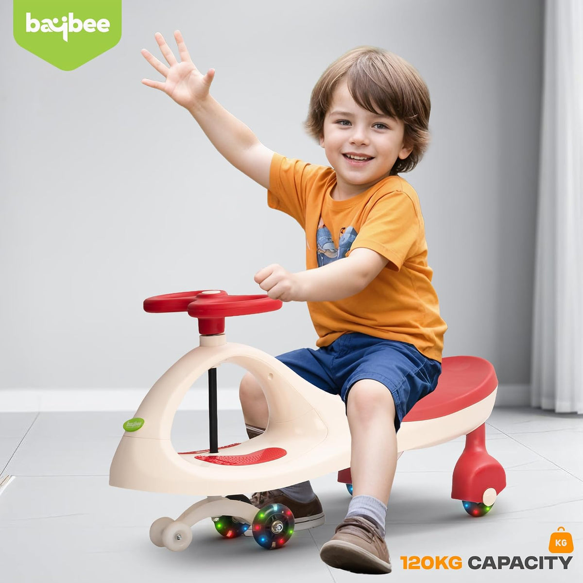 Baybee Glide Magic Swing Car for Kids, Twister Wiggle Ride on Toy with 360° Steering, Music & PU LED Wheels | Push Ride on Baby Car for Boys Girls 3 to 8 Years
