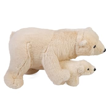 Wild Republic Mom and Baby Polar Bear Plush Toy Set | Cute Stuffed Animals for Kids