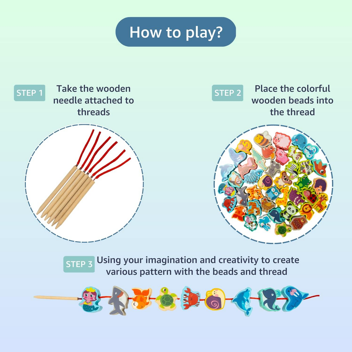 Wooden Beads Threading Game - with Scene cognition board