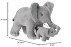 Wild Republic plush elephant set with adult and baby elephants, shown with size measurements