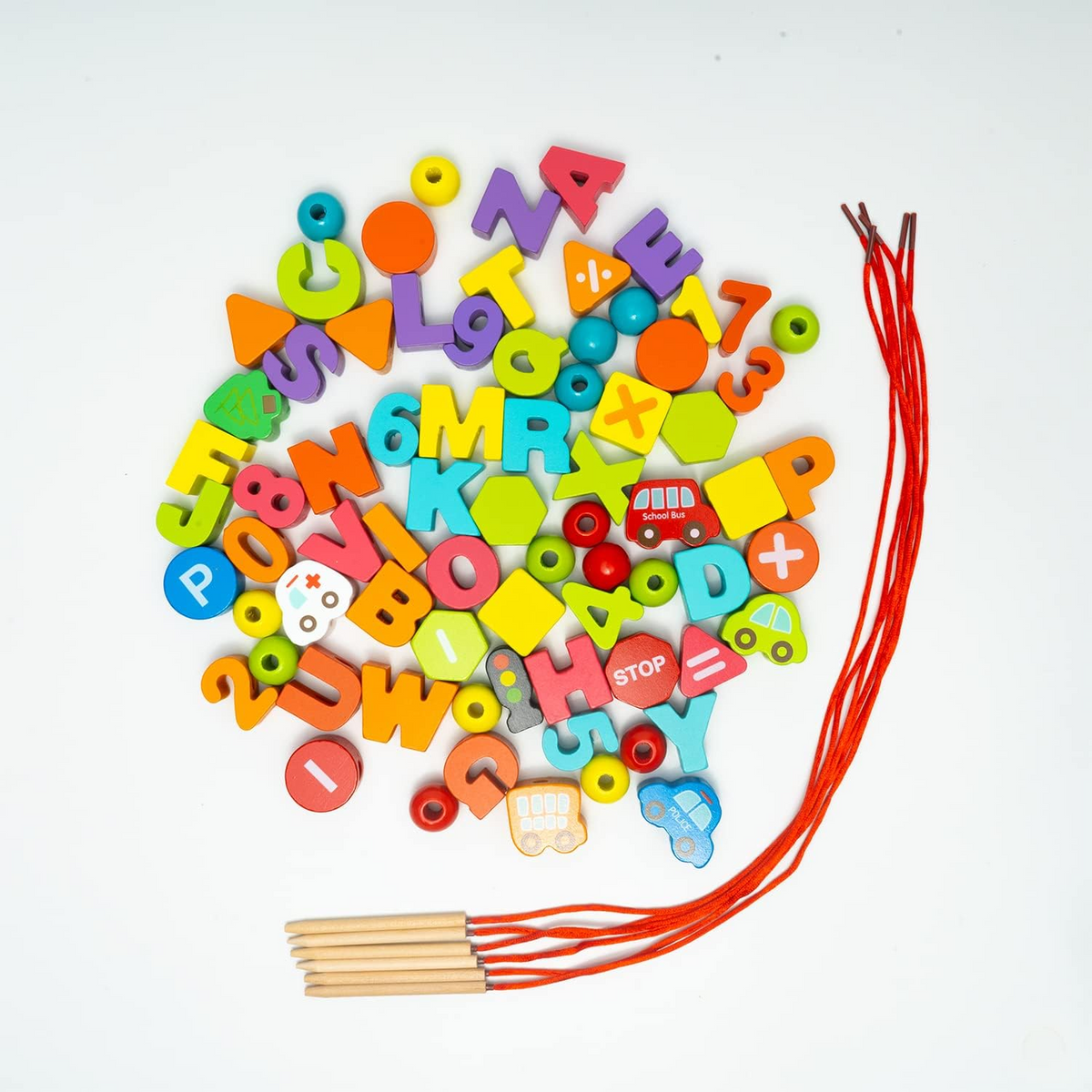 Wooden Beads Threading Game - with Scene cognition board