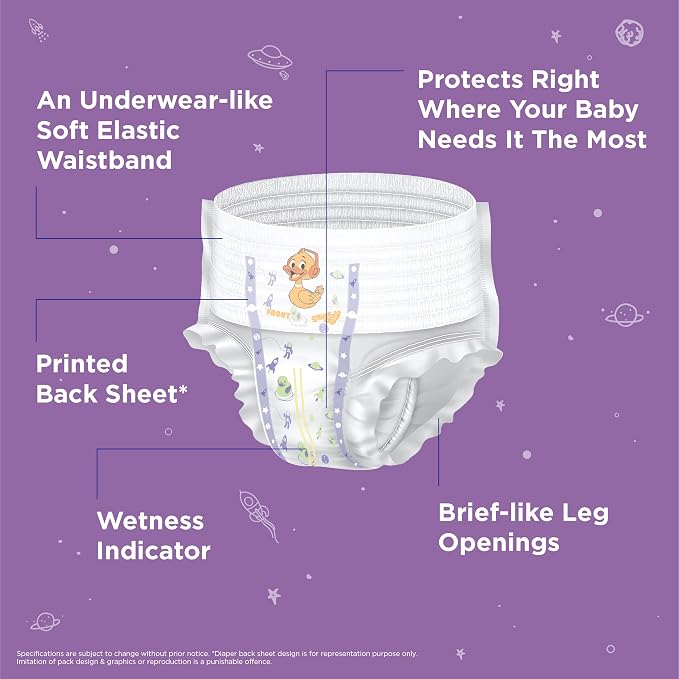 Snuggy Baby Diaper Pants Medium, 6-11 kgs, Rapid Absorption, Anti - Bacterial