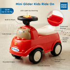 Mee Mee Mini Glider Kids Ride-On Car with LED Steering & Music, Foot-to-Floor Ride-On Toy with Storage, 360° Smooth Wheels, ISI Certified, Baby Ride-On Toy for Boys & Girls (1+ Years)